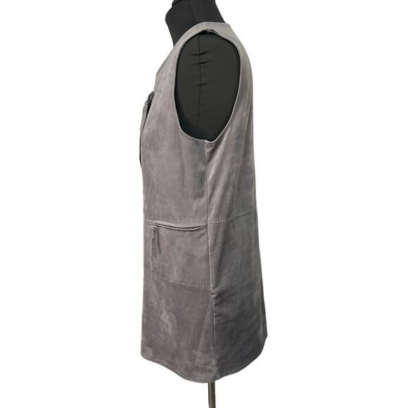 NWT Sophie Max Gray Faux Suede Asymmetrical Zip Front Dress Size L - Picture 2 of 8